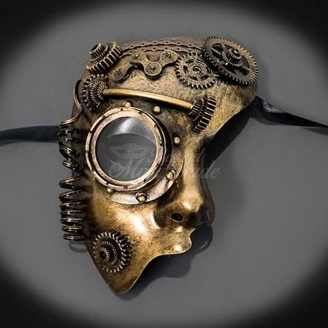 Masquerade Mask Diy, Mask Steampunk, Gold Masquerade Mask, Moda Steampunk, Mens Masquerade Mask, Steampunk Artwork, Steampunk Mask, Steampunk Aesthetic, Steampunk Ideas