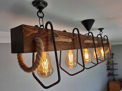 ad eBay - Wooden Farmhouse Pendant Chandelier, Rustic Lighting Fixture For Dining Room - Buy Now, click the link (eBay) Rustic Bar Lights, Upcycle Ladder, Wood Chandelier Rustic, Chandelier Rustic, Rustic Farmhouse Furniture, Wooden Farmhouse, Rustic Light Fixtures, Kitchen Island Bar, Train Room