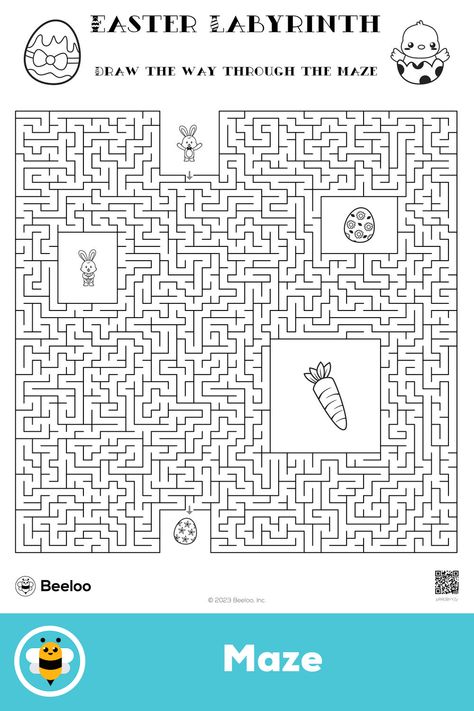 Advanced springtime easter-themed maze for kids ages 9 and up Spring Mazes Free Printable, Easter Mazes Free Printable, Maze For Kids, Easter Worksheets, Labyrinth Maze, Easter Week, Printable Puzzles For Kids, Adult Easter, Crafts And Activities For Kids