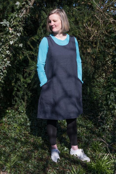 Projects - Ladies easy pull on button shoulder pinafore dress. - Bobbins & Buttons Pinafore Pattern Free, Pinafore Dress Pattern Free, Diy Pinafore Dress, Diy Pinafore, Womens Pinafore Dress, Jumper Dress Pattern, Pinafore Sewing Pattern, Pinafore Dress Pattern, Tunic Dress Patterns