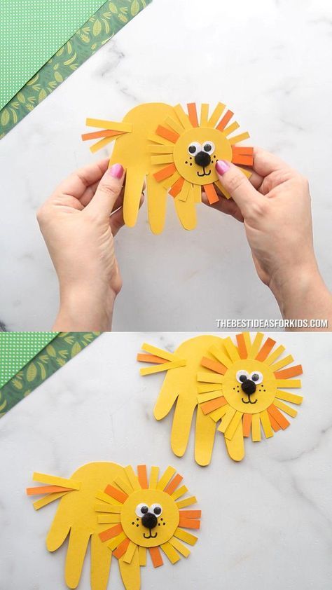 Lion Handprint Craft, Lion Handprint, School Kids Crafts, Toddler Arts And Crafts, Preschool Arts And Crafts, Hand Crafts For Kids, Handprint Craft, Animal Crafts For Kids, Kindergarten Crafts