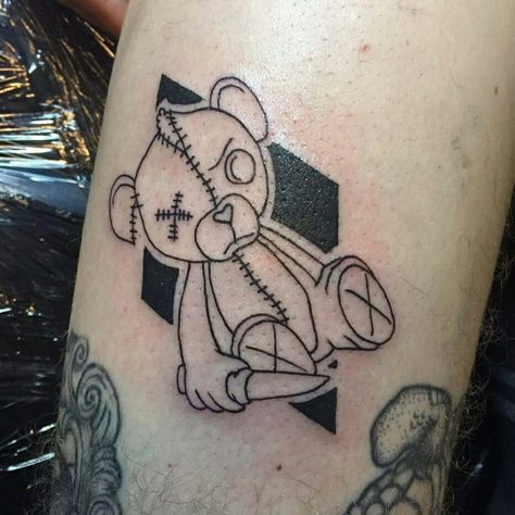 Evil teddy bear tattoo by Laura Gascoyne Evil Teddy Bear Tattoo, Teddy Bear Tattoo Designs, Teddy Tattoo, Simplicity Tattoos, Scary Teddy Bear, Evil Teddy Bear, Teddy Bear Tattoo, Bubble Tattoo, Voodoo Doll Tattoo