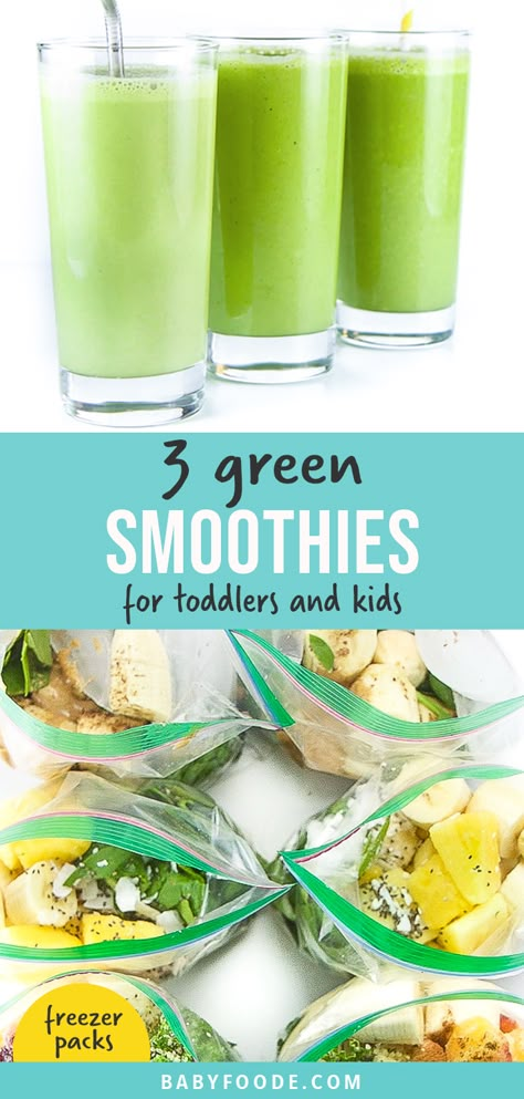 Peanut Butter Spinach Smoothie, Smoothies For Toddlers, Toddler Smoothie Recipes, Kid Friendly Smoothies, Baby Smoothies, Smoothie Combinations, Kale Smoothie Recipes, Freezer Smoothie Packs, Spinach Smoothie Recipes