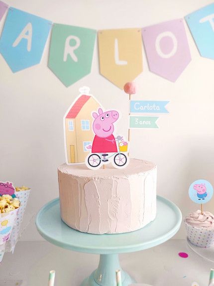 Peppa Pig Birthday Party - amanda party + home Tortas Peppa Pig, Pig Birthday Decorations, Peppa Pig Birthday Decorations, Pig Birthday Party Decorations, Pig Cake Topper, Peppa Pig Decorations, Peppa Pig Birthday Party Decorations, Peppa Pig Cake Topper, Peppa Pig Birthday Cake