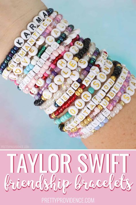 Easy tutorial! Make DIY Taylor Swift friendship bracelets for the ERAS tour (or just for fun!) inspired by your favorite songs and albums! via @prettyprovidnce Eras Friendship Bracelet, Taylor Swift Bracelet Ideas, Swift Bracelet, Friendship Bracelet Kit, Making Friendship Bracelets, Friendship Bracelets Easy, Taylor Swift Birthday, Bracelet Quotes, Taylor Swift Tour Outfits