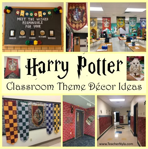 Cafe Themed Classroom, Wizard Classroom, Harry Potter Classroom Decorations, Harry Potter Bulletin Board, Harry Potter Themed Classroom, Harry Potter Classroom Theme, School Library Book Displays, Harry Potter Book Series, Classe Harry Potter