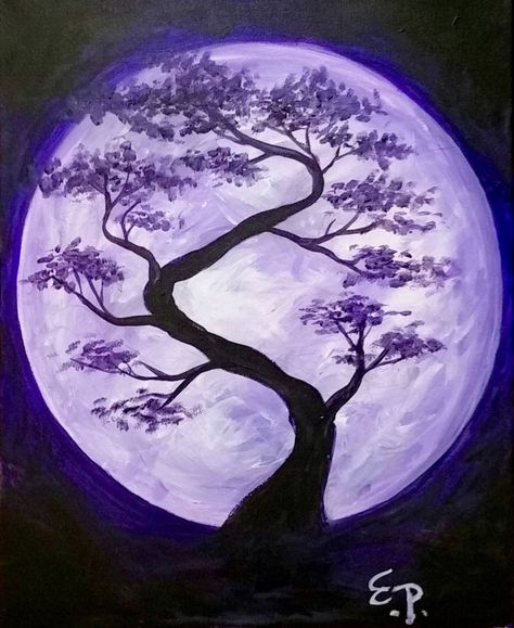 Δέντρο, Φεγγάρι, Oil Painting Image Illusion, Animal Paintings Acrylic, Moon Painting, Acrylic Painting For Beginners, Simple Acrylic Paintings, Night Painting, Diy Canvas Art Painting, Art Painting Acrylic, Painting Art Projects