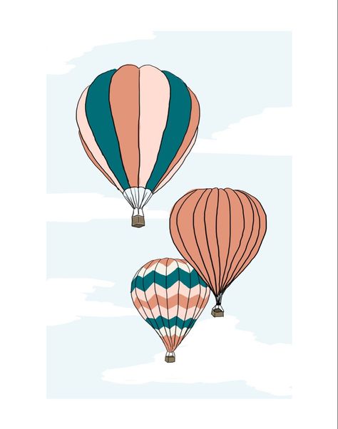 Ballon Drawing, Hot Air Balloon Painting, Hot Air Balloon Illustration, Cute Hot Air Balloon, Hot Air Balloon Drawing, Hot Air Balloons Art, Wall Decor Colorful, Balloon Illustration, Balloon Painting