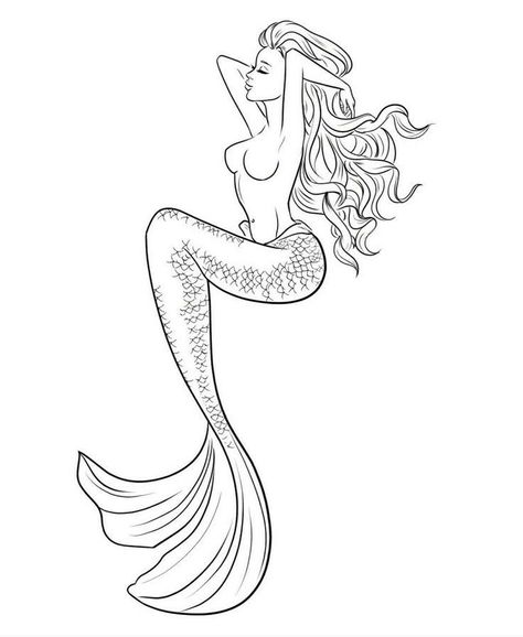 Mermaid Outline, Holiday Tattoo, African Tattoo, Cool Tattoo Drawings, Mermaid Artwork, Mermaid Wall Art, Mermaid Drawings, Unicorns And Mermaids, Mermaid Pictures