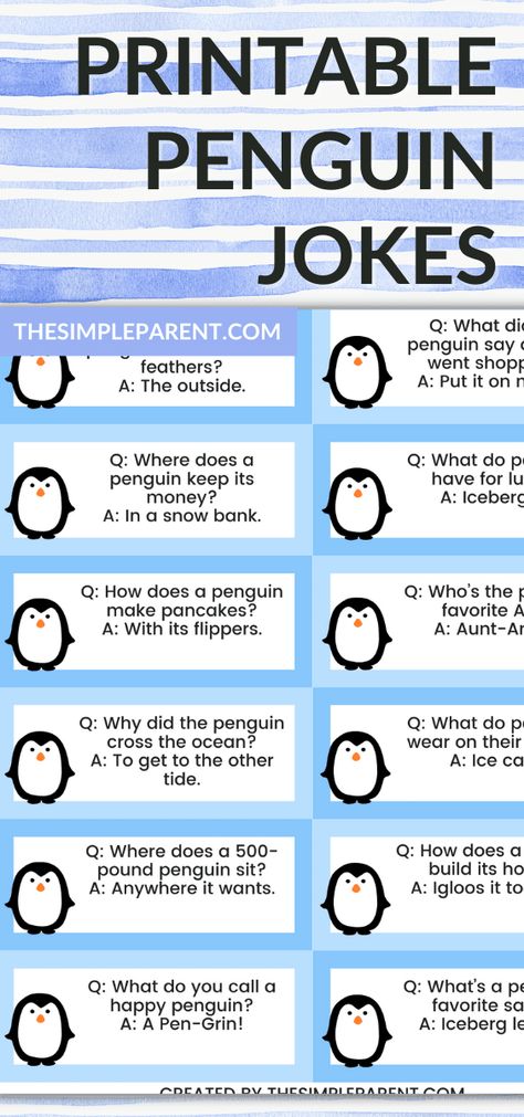 Penguin Jokes For Kids, Penguin Treats For Kids, Winter Jokes Funny, Penguin Jokes, Winter Jokes For Kids, Bee Jokes, Lunchbox Jokes For Kids, Knock Knock Jokes For Kids, Jokes For Kids Funny