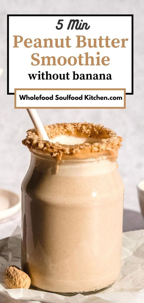 serving glass filled with peanut butter smoothie Peanut Butter Smoothie No Banana, Peanut Butter Powder Smoothie, Chocolate Peanut Butter Smoothie Recipes, Smoothie No Banana, Thick Smoothie Recipe, Peanut Butter Smoothie Bowl, Peanutbutter Smoothie Recipes, Smoothie Without Banana, Peanut Butter Shake