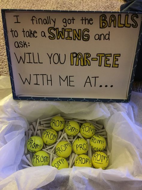 Softball Promposal, Prom Funny, Baseball Promposal, Golf Hoco Proposals, Creative Prom Proposal Ideas, Sadies Proposal, Cute Promposals, Promposal Ideas, Cute Homecoming Proposals