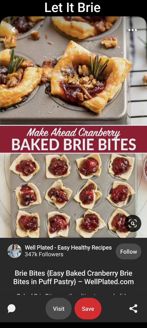 https://www.wellplated.com/brie-bites/ Apricot Pepper Jelly, Cranberry Pastry, Baked Cranberry Brie, Puff Pastry Brie, Pastry Brie, Baked Brie Bites, Easy Baked Brie, Cranberry Appetizer, Cranberry Bites