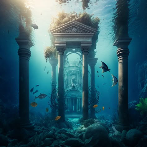 Realism Wallpaper, Ocean Creatures Art, Underwater Sculpture, Lost City Of Atlantis, Sea Artwork, Sea Storm, Underwater Theme, Underwater City, Underwater Scene