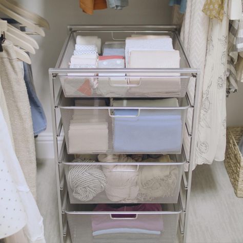 Elfa Platinum Mesh Start-A-Stack | The Container Store Berry Bedroom, Mesh Drawers, Shallow Pantry, Elfa Closet, Narrow Cabinet, Closet Rods, Storage Organizers, Closet Drawers, White Drawers