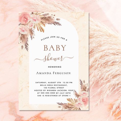 Baby Shower Pampas Grass Rose Gold Blush Pink Boho Invitation #zazzle #weddinginvitations #birthdayinvitations #babyshowerinvitations #zazzleinvitations #monogram #businesscards #graduation #homedecor Boho Baby Shower Girl, Luxury Baby Shower, Blush Pink Baby Shower, Baby Shower Boho, Budget Baby Shower, Modern Baby Shower Invitations, Baby On A Budget, Boho Invitations, Boho Baby Shower Invitations