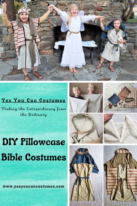 Diy Bible Costumes Kids, Diy Mary Costume Nativity, Bible Costumes Diy, Kids Nativity Costumes, Biblical Costumes Diy, Diy Nativity Costumes For Kids, Nativity Costumes Diy, Bible Character Costumes Kids, Nativity Costumes For Kids