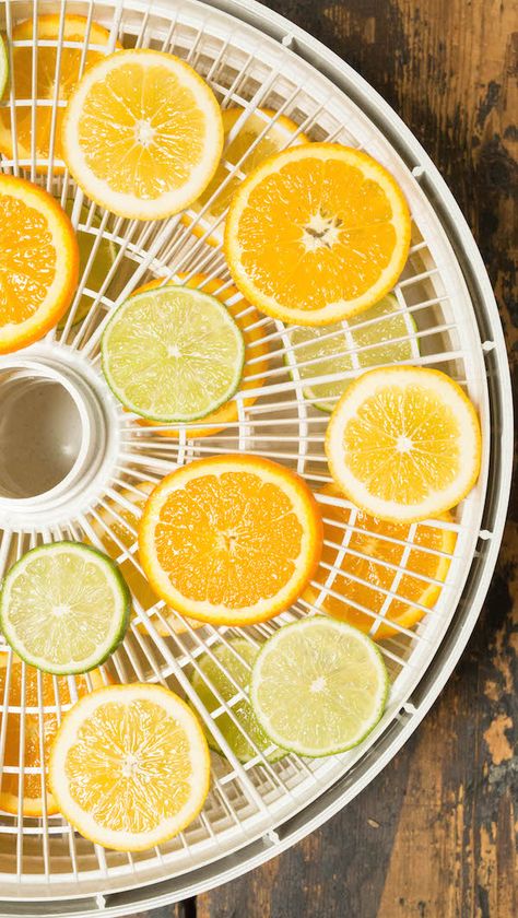 Preserve leftover citrus by dehydrating lemon, lime, and orange slices. Dehydrate Citrus, Dehydrated Lemons, Dehydrated Recipes, Provincial Kitchen, Lemon Water Before Bed, Dried Lemon Peel, Lemon Crafts, Citrus Slices, Dehydrated Foods