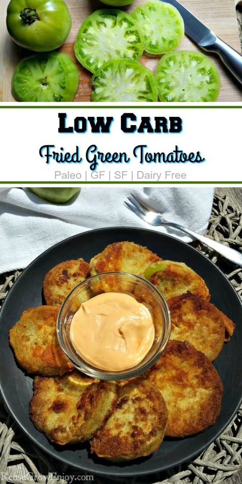 Low Carb Green Tomato Recipes, Keto Green Tomato Recipes, Low Carb Fried Green Tomatoes, Fried Green Tomatoes Gluten Free, Healthy Green Tomato Recipes, Healthy Fried Green Tomatoes, Gluten Free Fried Green Tomatoes, Recipes For Green Tomatoes, Keto Fried Green Tomatoes