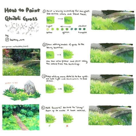 Right, as we missed #SkillUpSunday while we were away, today is #SkillUpTuesday! Our first feature tutorial is on PAINTING GRASS in the GHIBLI STYLE by the very excellent STARFUR12 on Instagram (No Twitter account I could find)! #gamedev #animationdev #conceptart #digitalpaintingpic.twitter.com/blJRDAa5xj Grass Tutorial, Painting Grass, Artist Tutorials, Grass Painting, Digital Painting Techniques, Concept Art Tutorial, Studio Ghibli Art, Ghibli Art, Digital Painting Tutorials