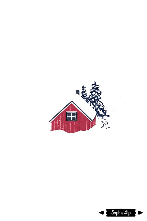 detail from an illustrated winter pattern of snowy roofs - a cute cozy red cabin in the woods, burried in snow. Full pattern in my board :) #illustration #patterndesign #christmas #winter #cabin #norwegenhouse #swedishcabin Winter Simple Drawings, Winter Cabin Illustration, Christmas Minimalist Illustration, Christmas Designs Pattern, Snowy Illustration, Christmas Cute Illustration, Winter Illustration Art, Christmas Cards Illustration, Cute Christmas Illustration