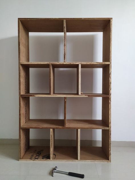 This is my first DIY. Made up of 1 single 8*4 plywood sheet. Plywood Diy, Plywood Projects, Bookcase Diy, Plywood Shelves, Bookcase Design, House Bedroom, Plywood Sheets, Bookshelves Diy, Diy Shelves