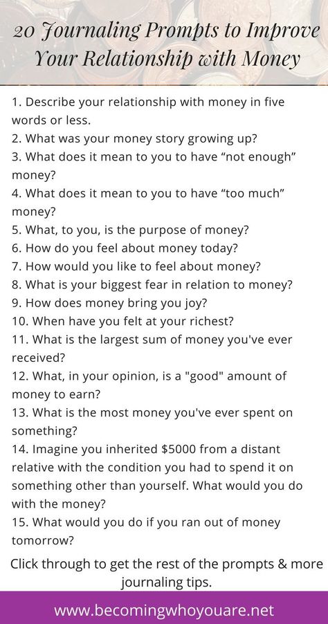 What's your relationship with money like? Here are 20 journaling prompts to improve your relationship with money Relationship With Money, Improve Your Relationship, Journal Questions, Daily Journal Prompts, Journaling Prompts, Writing Therapy, Relationship Help, Journal Writing Prompts, How To Improve Relationship