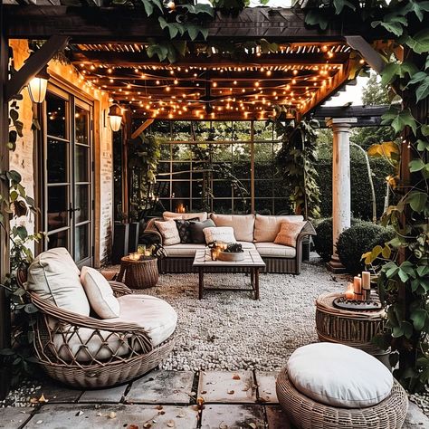 Magical Patio Ideas, Cozy Pergola, Patio Setup, Warm String Lights, Crickets Chirping, Outdoor Pavillion, Houses Inside, Kid Friendly Backyard, Rooftop Patio Design