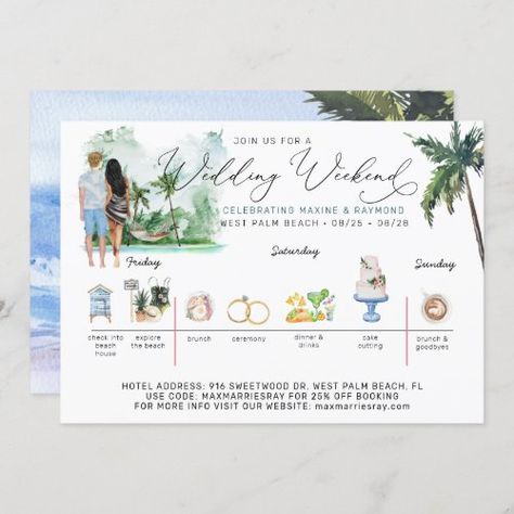 Tropical Destination Wedding Invitations, Save The Weekend Invitations, Tropical Wedding Save The Date, Destination Wedding Invites, Hawaii Wedding Invitations, Save The Date Destination Wedding, Event Timeline, Destination Wedding Itinerary, Aruba Wedding