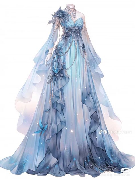 Beautiful Gown Designs, Dreamy Gowns, Dress Design Drawing, Fashion Sketches Dresses, Fantasy Dresses, Fashion Drawing Dresses, Drawing Anime Clothes, Dress Design Sketches, Fashion Illustration Dresses