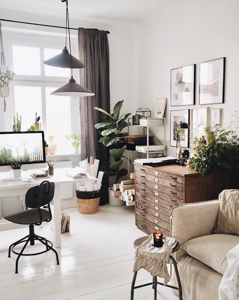 Kto Pytał, Lots Of Plants, Polish Artist, Online Interior Design Services, Creative Workspace, Work Spaces, Workspace Inspiration, White Floors, Online Interior Design