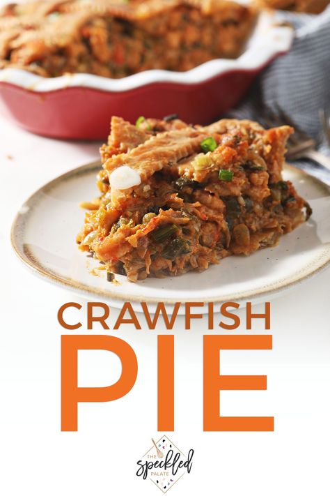 Savory Crawfish Pie is a delicious, hearty Louisiana recipe that has a lovely balance of veggies and meat. This homemade pie recipe is chock full of crawfish tails and is perfect to serve a crowd! #EasyEntertaining #SpeckledPalate Crawfish Pie Recipe, Savory Pie Recipe, Pie Savory, Whole Wheat Pie Crust, Crawfish Pie, Homemade Pie Recipes, Crawfish Recipes, Savory Pies Recipes, Mardi Gras Food