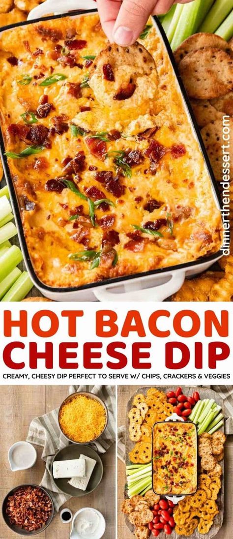 Hot Bacon Cheese Dip, Bacon Cheese Dip Recipes, Bacon Cheese Dip, Bacon Recipes Appetizers, Dip Recipes Hot, Cheese Dip Recipe, Delicious Dips Recipes, Bacon Dip, Hot Cheese