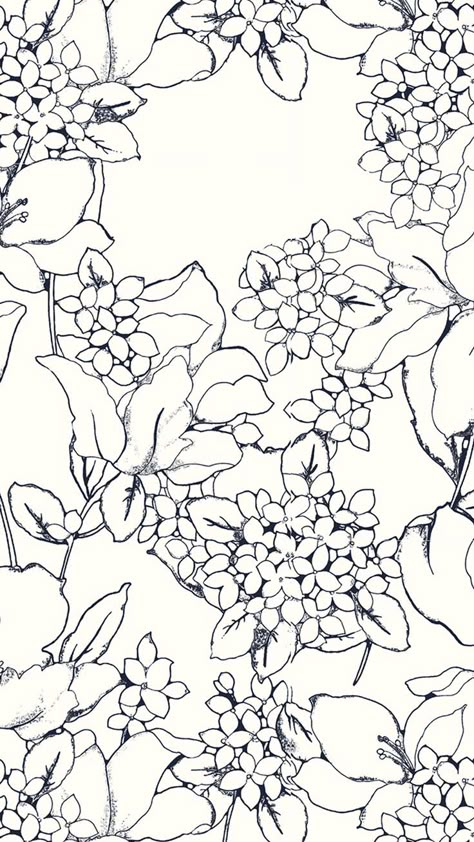 Blue and white floral pattern design ideas and inspiration. Love this print. Black Flower Pattern, Floral Pattern Wallpaper, Drawing Wallpaper, Floral Pattern Design, Paper Floral, Trendy Wallpaper, Pattern Illustration, New Wall, New Wallpaper