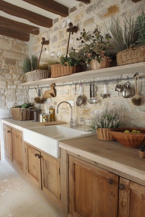 15 Stunning Backsplash and Butcher Block Countertop Pairings to Transform Your Kitchen – Everyday Inspo Blonde Butcher Block Countertops, Butcher Block Countertops Small Kitchen, Butcher Block With Wood Cabinets, Wood Flooring Countertop, Wood Cabinets Wood Countertops, Brick Backsplash Kitchen Wood Cabinets, Cabin Backsplash, Stone Backsplash Bathroom, Barnhouse Kitchen