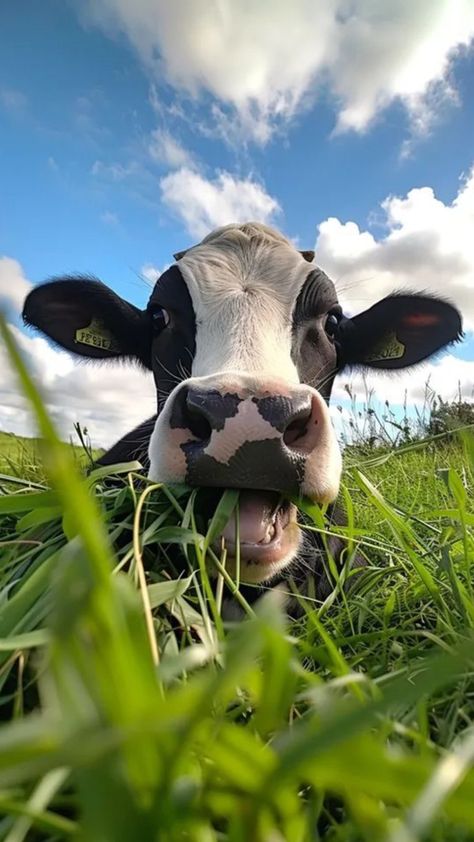 Cows In A Field, Farm Wallpaper, Cow Photography, Cow Wallpaper, Cow Photos, Black And White Cow, Fluffy Cows, Cow Face