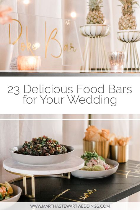 For couples who want their meal to double as a source of entertainment, we've spotlighted made-to-order and build-your-own ideas, too (mac and cheese bar, anyone?). #Wedding #FoodBar #WeddingFood #WeddingIdeas #WeddingDinner #WeddingFoodBars #Unique #Tips #WeddingTips | Martha Stewart Weddings - 23 Delicious Food Bars for Your Wedding Interactive Food Stations, Mac And Cheese Bar, Food Bar Ideas, Wedding Bars, Wedding Food Bars, Wedding Menus Design, Food Truck Wedding, Wedding Reception Menu, Wedding Food Drink