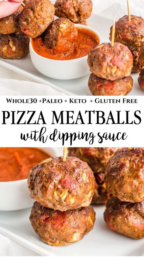 These pizza inspired meatballs are filled with pepperonis, pizza sauce and onions. Whole30, Keto, Clean Eating, and Paleo. These meatballs are perfect for meal prep, family dinner or a social gathering. #whole30recipes #whole30 #paleorecipes #keto #ketorecipes #meatballs #pizzameatballs #whole30pizzasauce #cleaneating Pizza Snapchat, Keto Clean Eating, Whole30 Pizza, Meal Prep Family, Pizza Meatballs, Peach Pizza, Healthy Meatballs, Meatball Pizza, Whole30 Keto