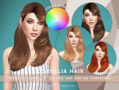 The Sims Resource - Cornelia Hair COLOR SLIDER (Patreon - Retexture) Sims 4 Cc Hair Color Slider, Sims 4 Cc Coloured Hair, Sims 4 Cc Clothes The Sims Resource Hair, Sims 4 Cc The Sims Resource Hair Women, Sims 4 Cc Hair Female The Sims Resource, Rogue Hair, Flame Hair, Strawberry Hair, High Hair