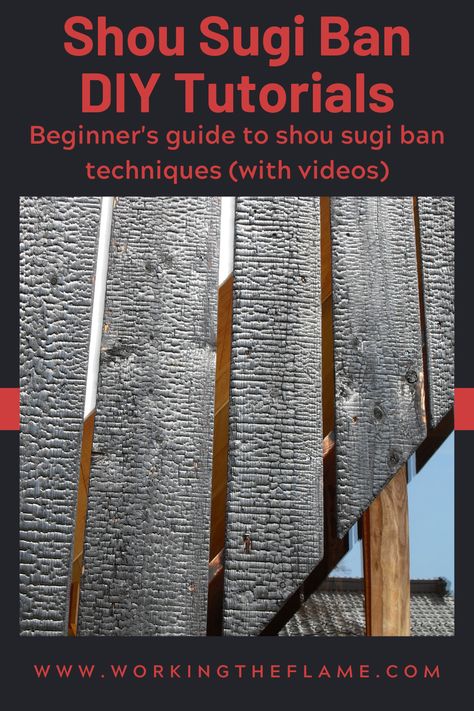 Beginner's guide to shou sugi ban techniques, with video tutorials and information on tools required! Shou Sugi Ban Pallet Wood, Shu Sugi Ban House, How To Shou Sugi Ban, Shu Sugi Ban Diy, Shou Sugi Ban Kitchen Cabinets, Shou Sugi Ban Kitchen, Shu Sugi Ban, Shou Sugi Ban Diy, Shou Sugi Ban House