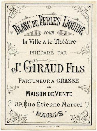 blanc de perles liquide, vintage beauty label, antique French perfume label, J Giraud Fils image, vintage ephemera graphics, old French printable French Perfume Labels, French Typography, Vintage Foto's, Perfume Label, Vintage Clip Art, French Ephemera, Etiquette Vintage, Label Image, Foto Transfer