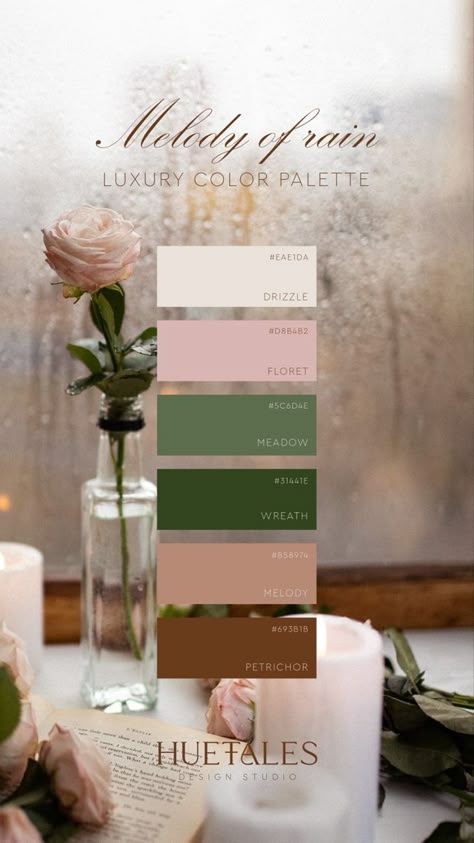 Emerald And Blush Color Palette, Color Palette Earth Tones Pink, Blush And Green Decor, Blush Color Palette Bedroom, Salon Color Pallet, Dusty Rose And Green Color Palette, Blush Pink Sage Green Color Schemes, Olive And Blush Color Palette, Olive Green And Blush Pink Bedroom