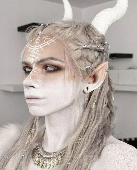 Aasimar Druid, Viking Wig, Light Elves, Light Elf, Alien Faces, Viking Makeup, Fantasy Make-up, Facial Structure, Dutch Braids