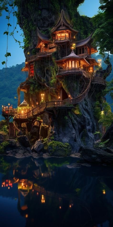 Mushroom Treehouse, Dnd Shadow, Fantasy Tree House, Mushroom Fae, Fantasy Treehouse, Tree Town, Fantasy Words, Fantasy Tree, Forest Cottage