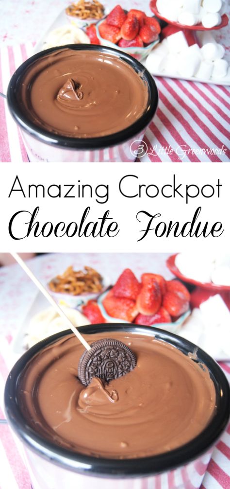 Crockpot Fondue, Easy Chocolate Fondue Recipe, Chocolate Crockpot, Crockpot Chocolate, Easy Fondue, Dessert Fondue, Fondue Dinner, Mousse Au Chocolat Torte, Chocolate Fondue Recipe