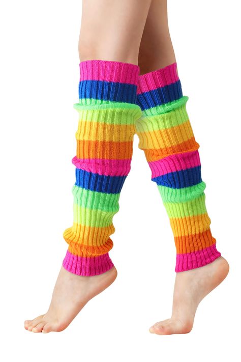 PRICES MAY VARY. HIGH QUALITY - The women's leg warmers are made of high-quality 100% acrylic fiber, breathable, super soft, skin-friendly, comfortable and easy to put on and put off. This colorful neon leg warmers can keep your leg and ankle warm in cold winter. APPROPRIATE SIZE - One size fits most. These legwarmers have a nice elasticity, not too light or too loose, providing you a comfortable feeling. You can stretch the leg warmers over your legs or stack them around your ankles for more ma Colorful Leg Warmers, Casual Stretch Multicolor Leg Warmers, Nyan Cat Costume, Orange Leg Warmers, Scenecore Leg Warmers, Fitted Multicolor Leg Warmers, Cozy Knitted Multicolor Leg Warmers, 80s Sports, Thigh Socks