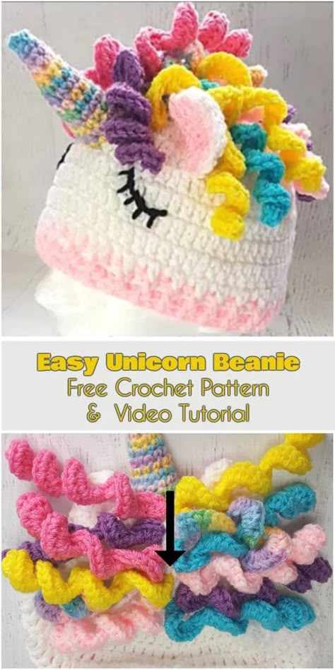 Crochet Unicorn Pattern Free, Crochet Unicorn Hat, Crochet Unicorn Pattern, Bandeau Au Crochet, Unicorn Hat, Crochet Kids Hats, Crochet Hat Free, Crochet Hats Free Pattern, Crochet Unicorn