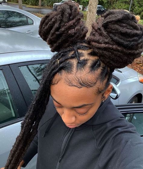 The Loc’d Room on Instagram: “👽 Space Buns on @dopeloxx 👽” Loc Retwist, Loc Care, Faux Locs Styles, Dreads Styles For Women, Braiding Your Own Hair, Protective Hairstyles For Natural Hair, Space Buns, Faux Locs Hairstyles, Dreadlock Styles