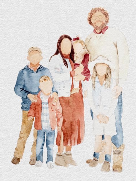 Faceless Family Portrait, Family Portrait Drawing, Recipe Art, Tree Watercolor Painting, Custom Portrait Illustration, Family Drawing, Custom Recipe, Family Painting, Floral Wreaths