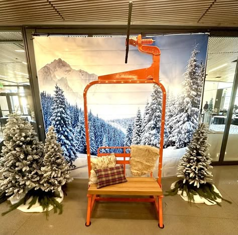 Holiday party Photo Booth Ski Lift Photo Booth, Ski Party Theme, Holiday Party Photo Booth, Ski Lift Chair, Photo Booth Design, Bday Celebration, Booth Designs, 60th Bday, Holiday Party Decor